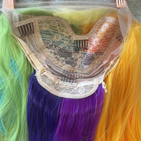 ✨24” 🌈 LEMON LIME-RAINBOW COLORFUL STRAIGHT LACE FRONT WIG *NEW - Picture 3 of 12